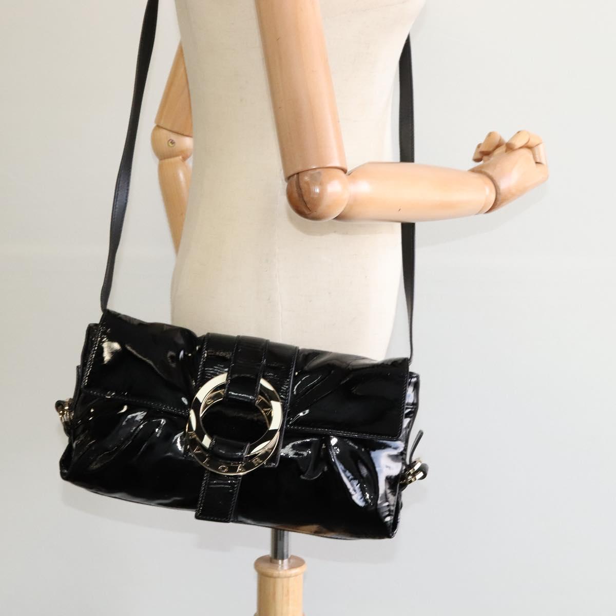 BVLGARI Chandra Shoulder Bag Enamel Black Auth bs22120