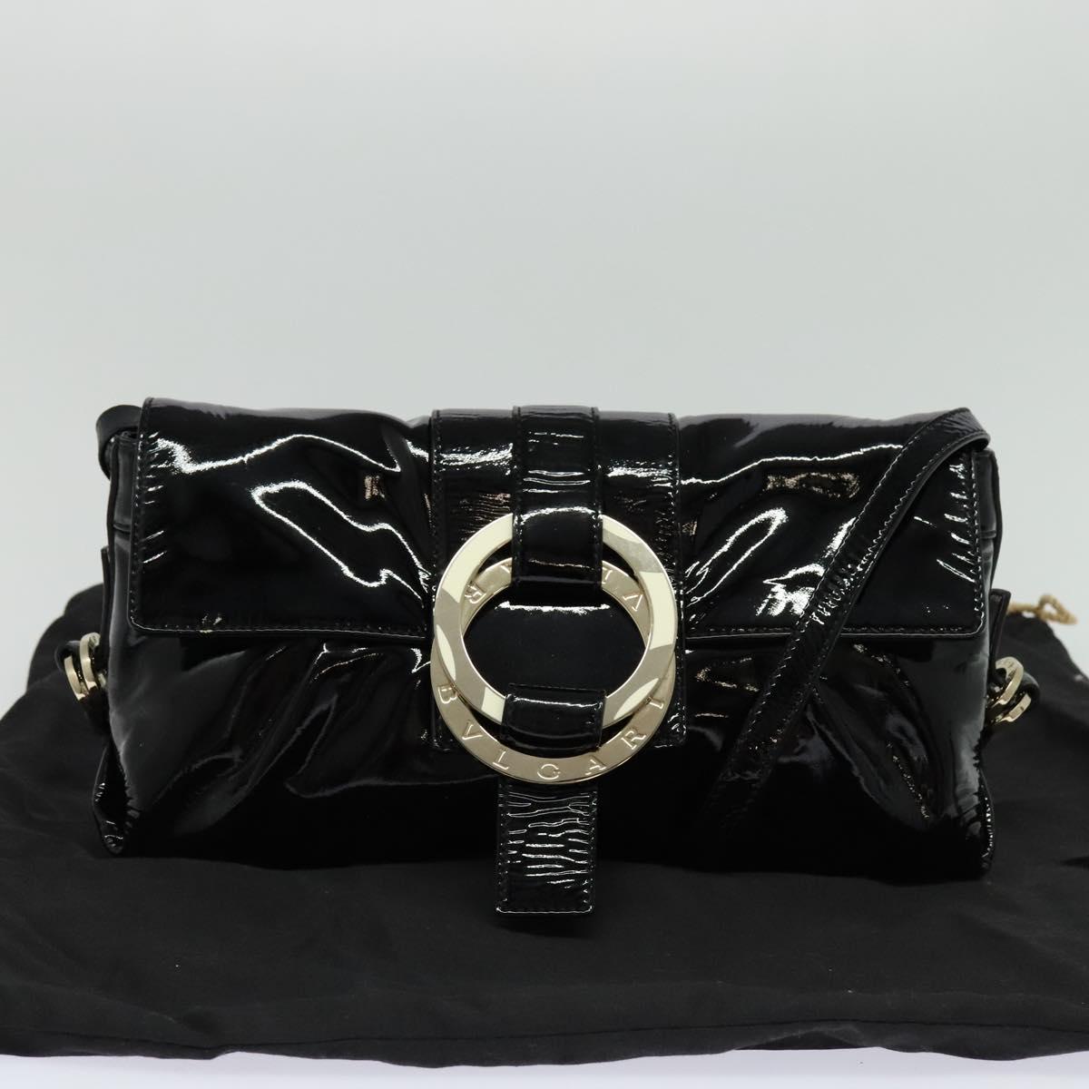 BVLGARI Chandra Shoulder Bag Enamel Black Auth bs22120