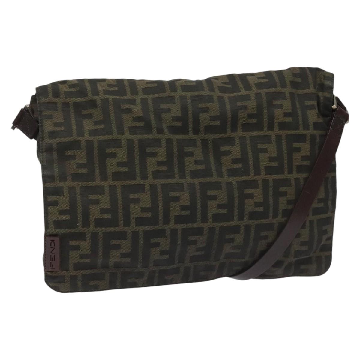 FENDI Zucca Canvas Shoulder Bag Brown Black Silver Auth bs22190