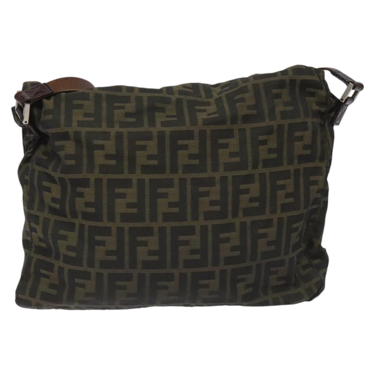 FENDI Zucca Canvas Shoulder Bag Brown Black Silver Auth bs22190