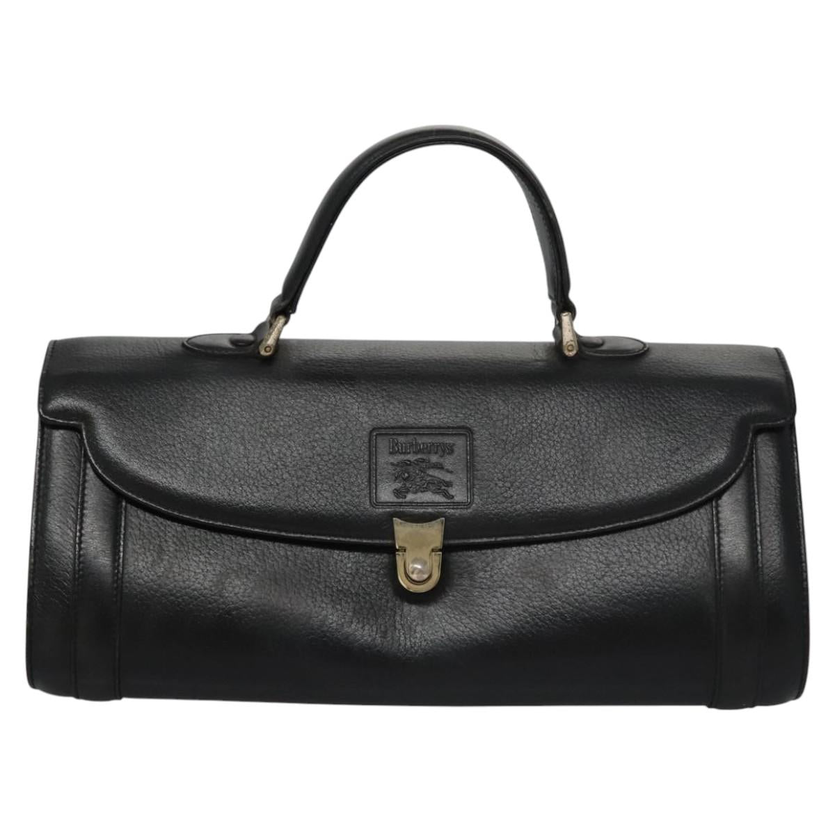 Burberrys Hand Bag Leather Black Auth bs22205