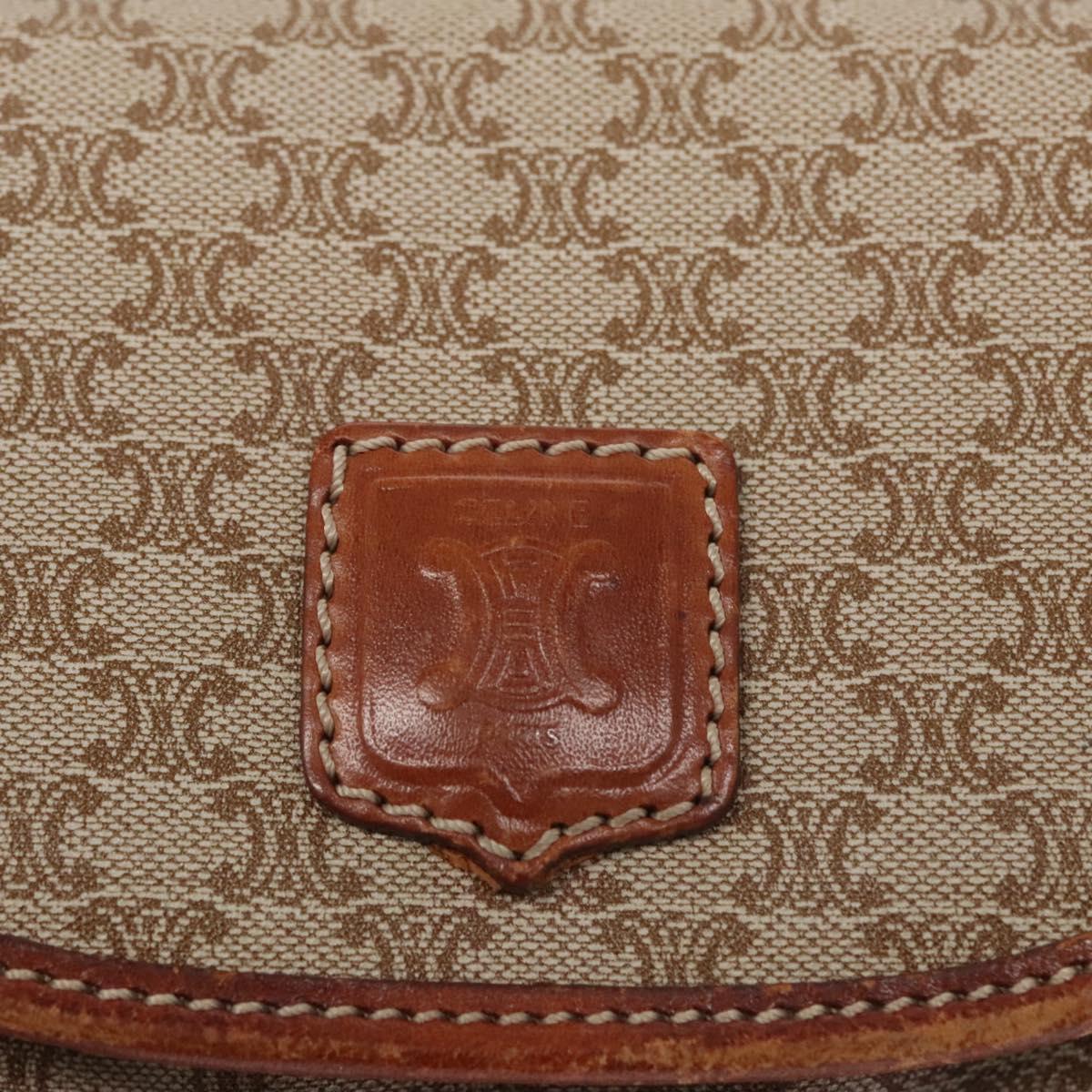 CELINE Macadam Canvas Shoulder Bag PVC Leather Beige Auth bs22230