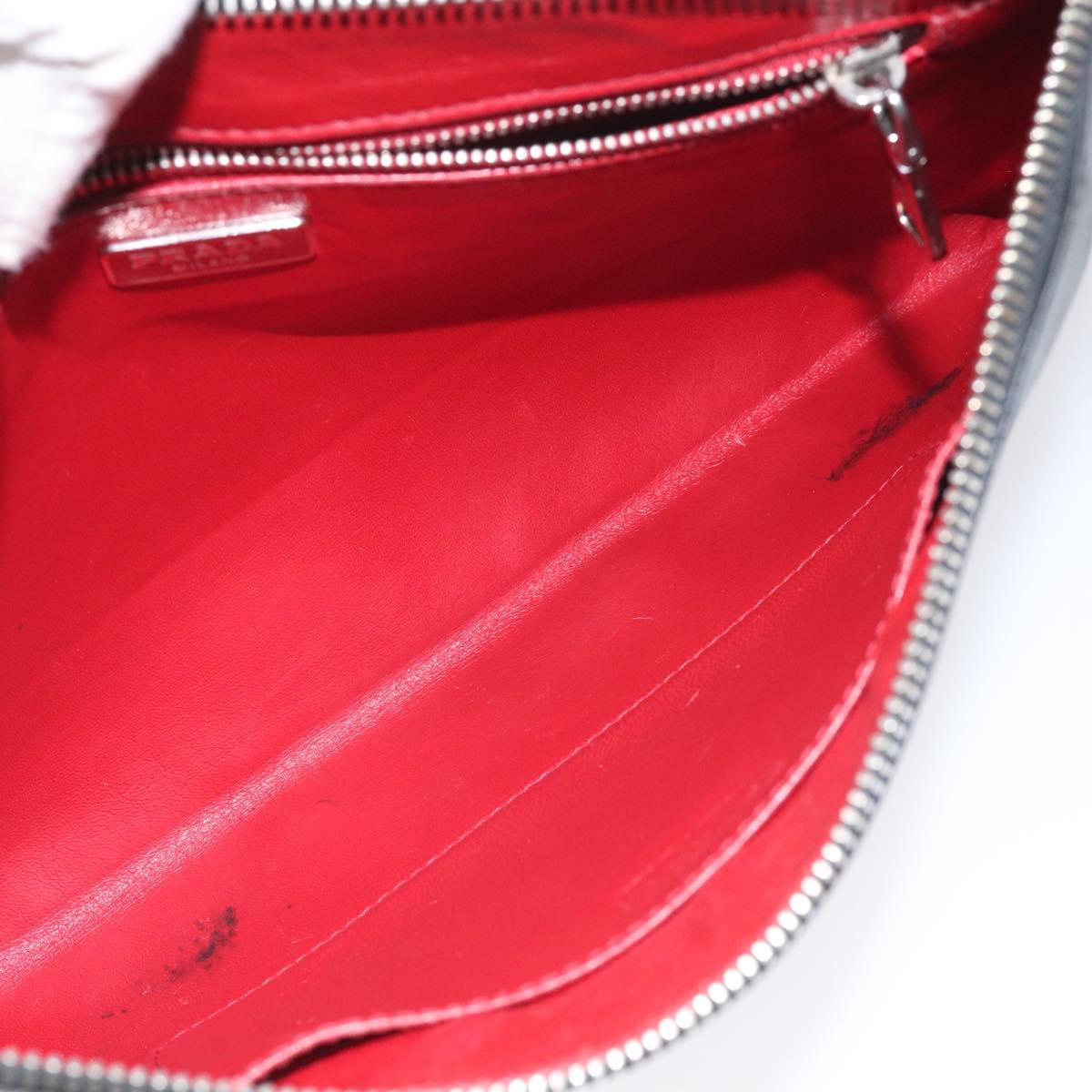 PRADA Clutch Bag Safiano Leather Black Silver Auth bs22233