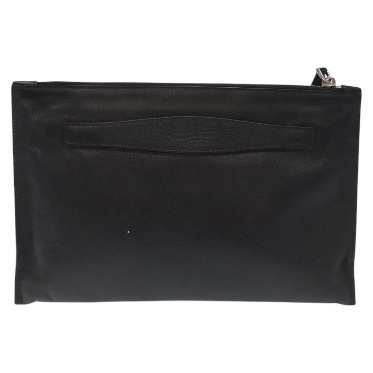 PRADA Clutch Bag Safiano Leather Black Silver Auth bs22233
