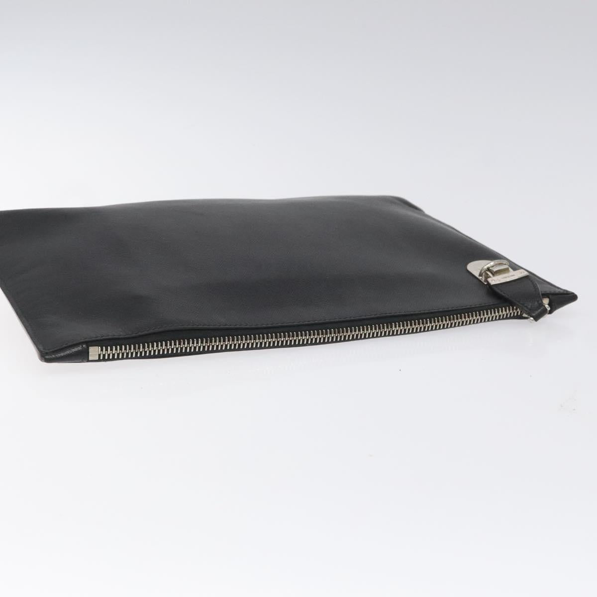 PRADA Clutch Bag Safiano Leather Black Silver Auth bs22233