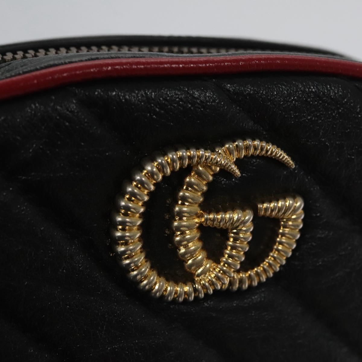 GUCCI GG Marmont Waist bag Leather Black Red Auth bs22241V