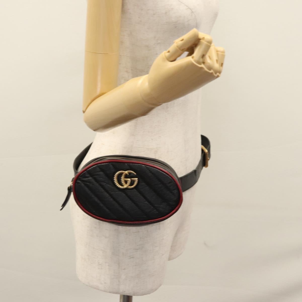 GUCCI GG Marmont Waist bag Leather Black Red Auth bs22241V