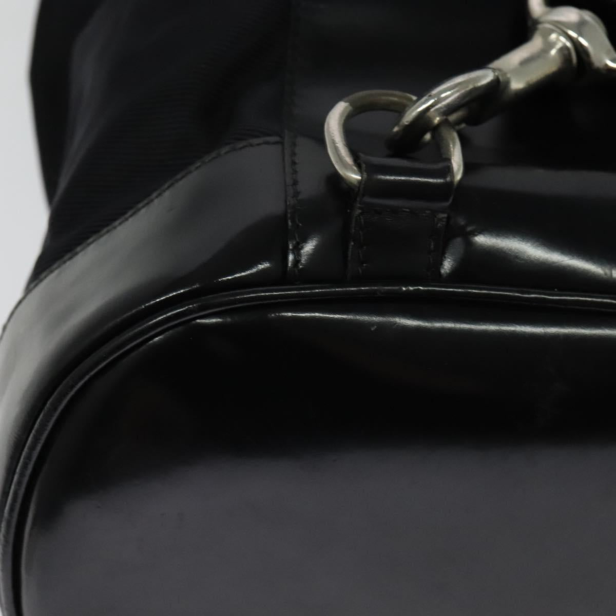 GUCCI Bamboo Body Bag Nylon Patent Leather Black Silver Auth bs22242