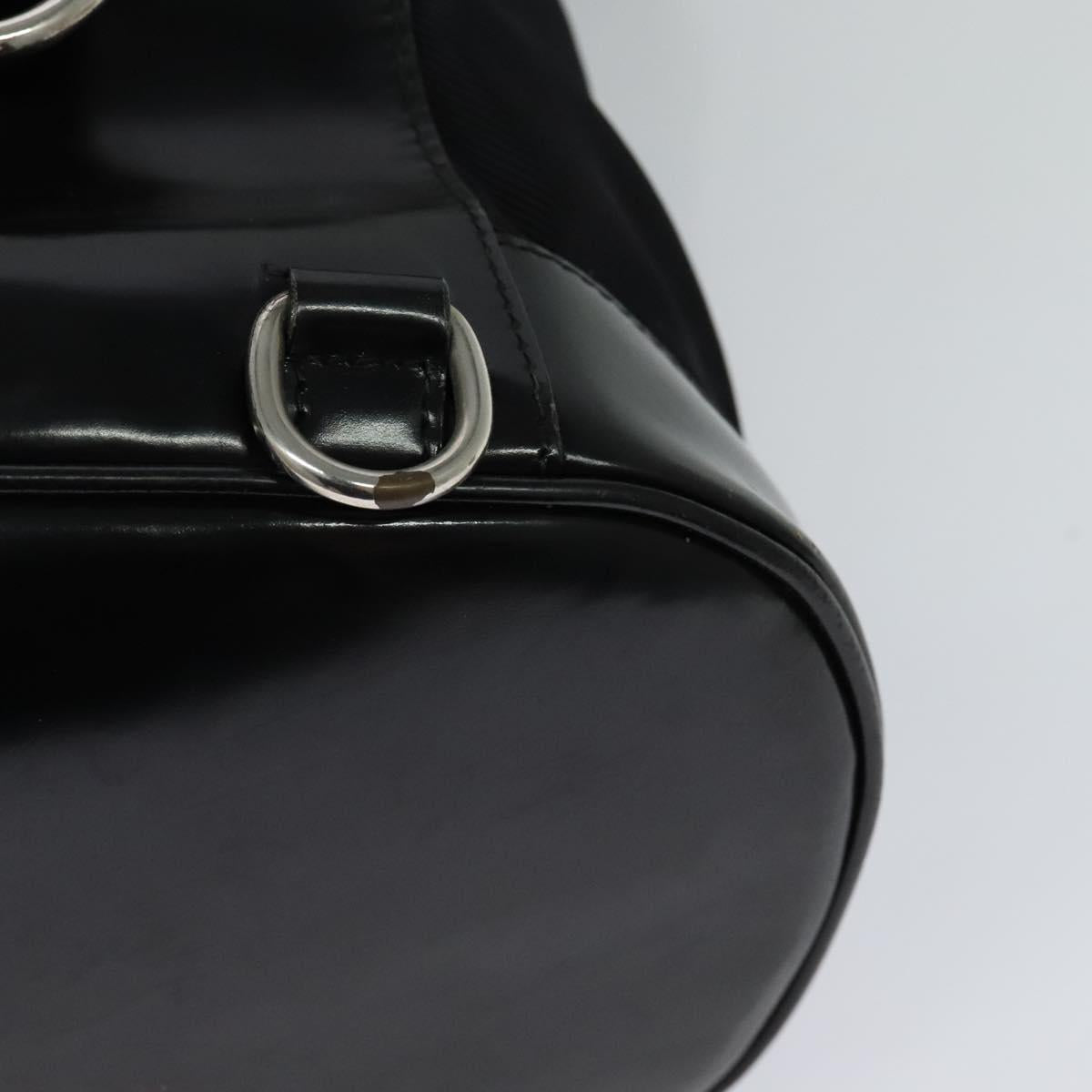 GUCCI Bamboo Body Bag Nylon Patent Leather Black Silver Auth bs22242