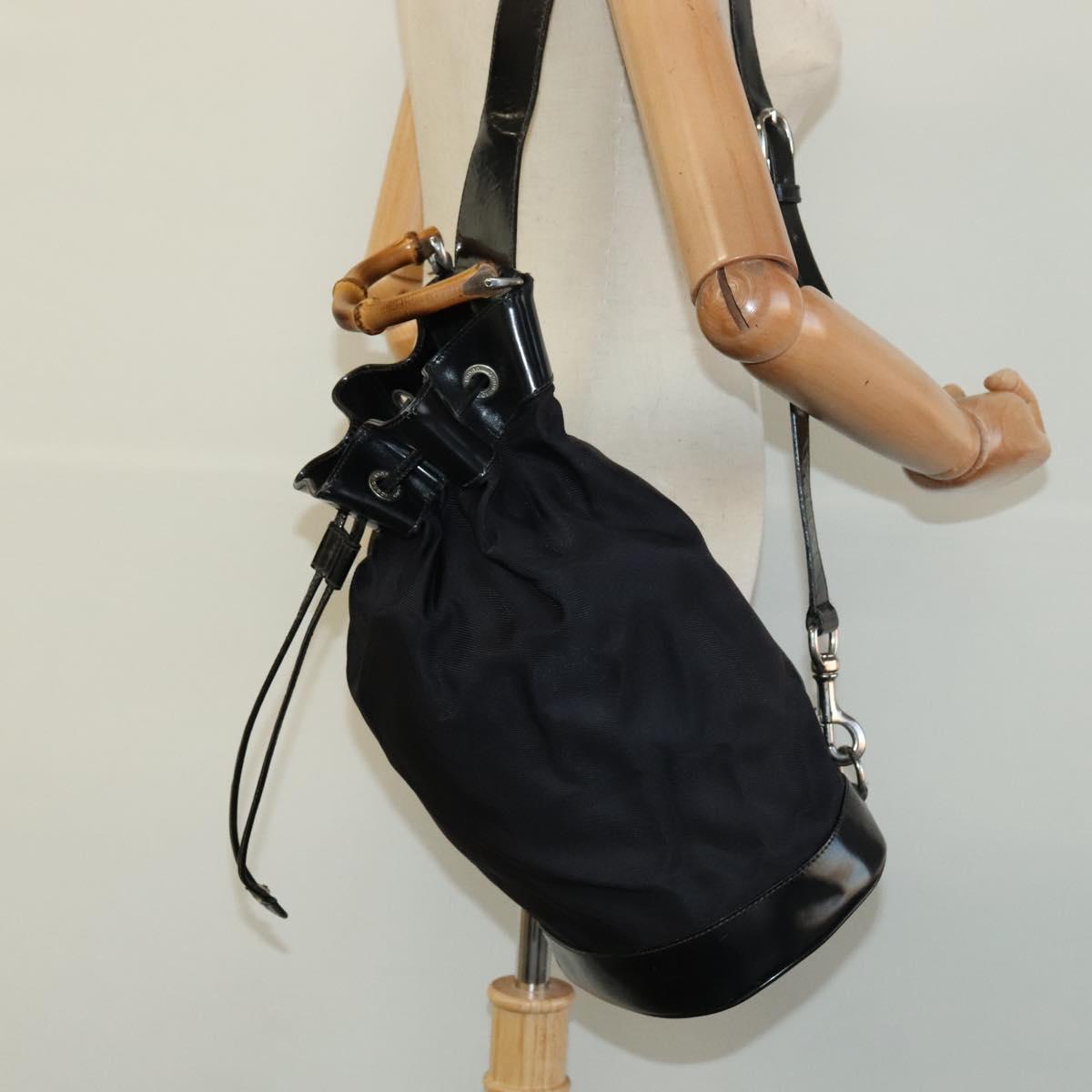 GUCCI Bamboo Body Bag Nylon Patent Leather Black Silver Auth bs22242