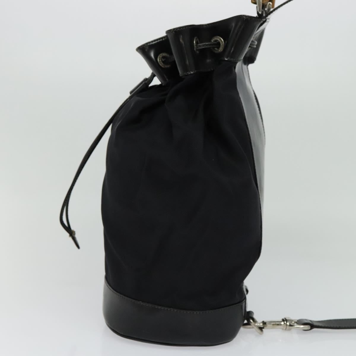 GUCCI Bamboo Body Bag Nylon Patent Leather Black Silver Auth bs22242