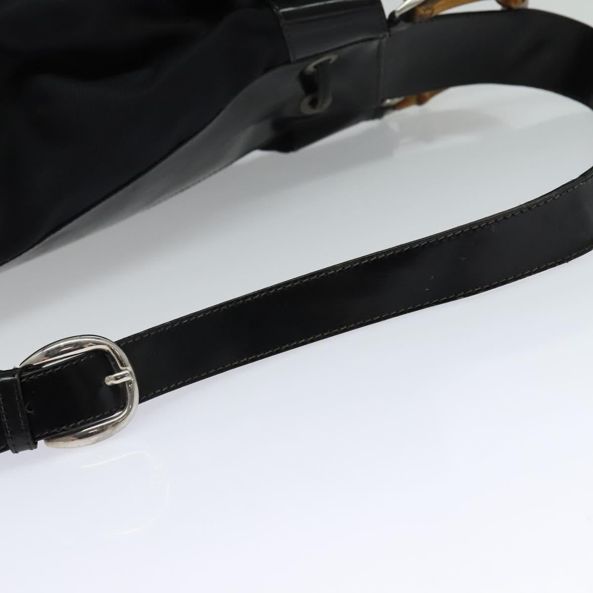 GUCCI Bamboo Body Bag Nylon Patent Leather Black Silver Auth bs22242
