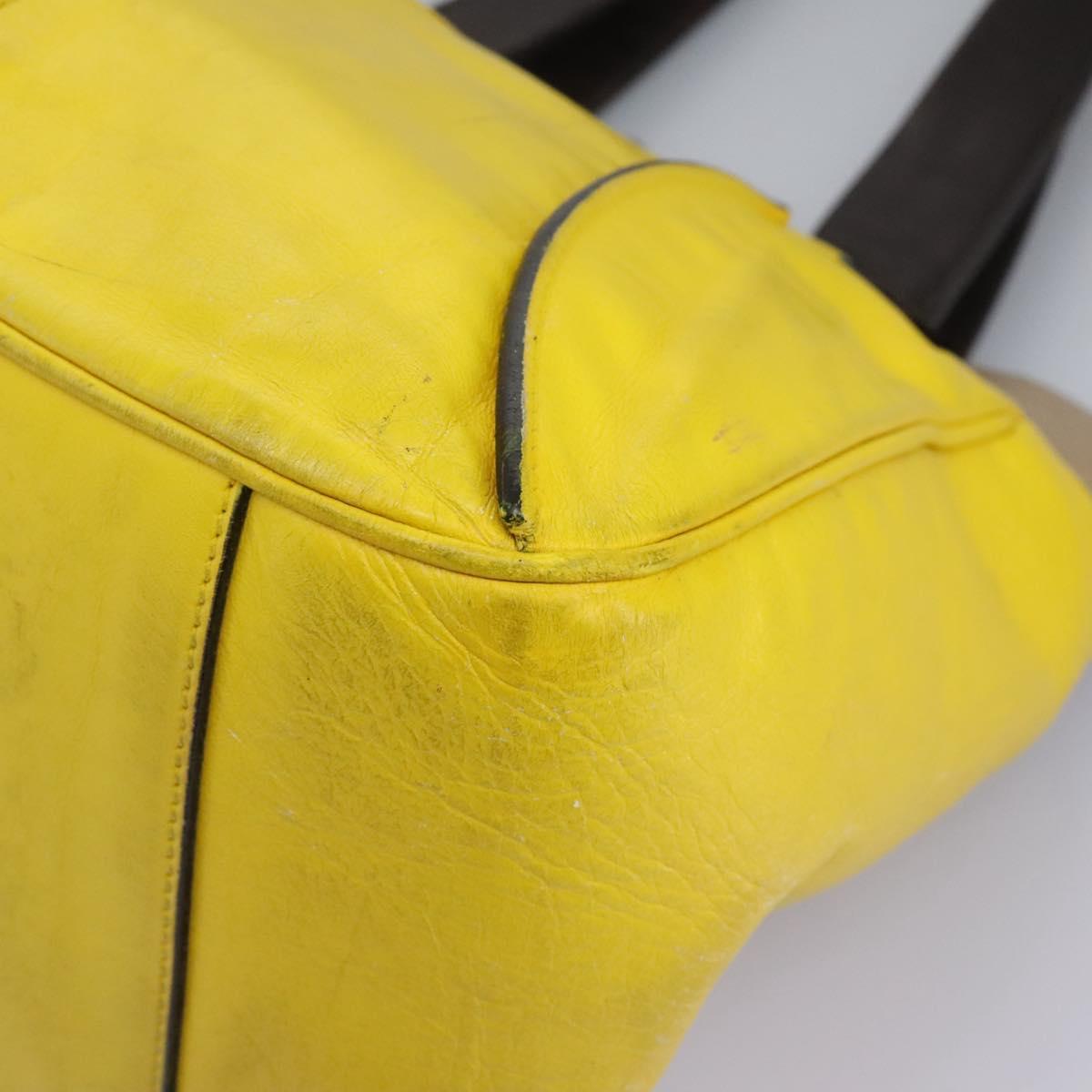 CELINE Hand Bag Leather Yellow Brown Silver Auth bs22250