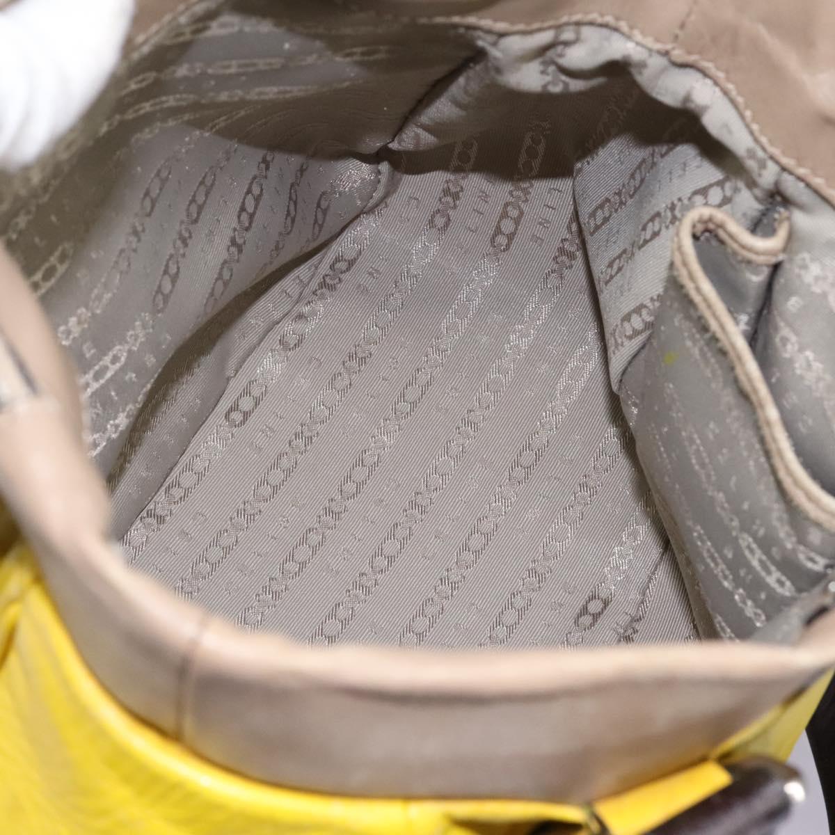 CELINE Hand Bag Leather Yellow Brown Silver Auth bs22250