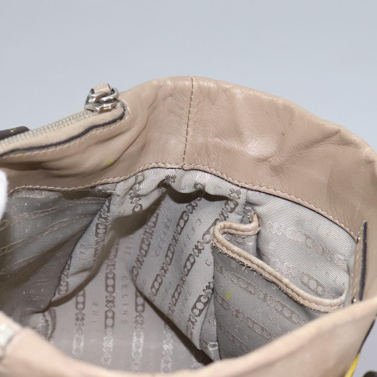 CELINE Hand Bag Leather Yellow Brown Silver Auth bs22250