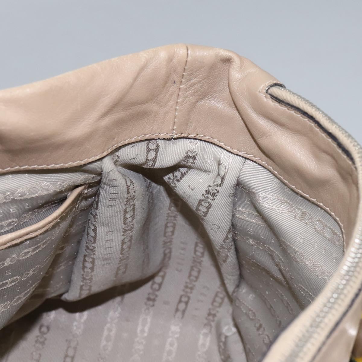 CELINE Hand Bag Leather Yellow Brown Silver Auth bs22250