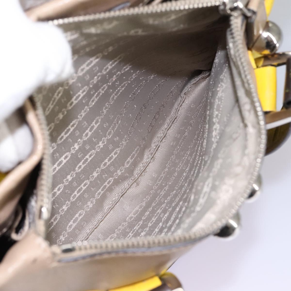 CELINE Hand Bag Leather Yellow Brown Silver Auth bs22250