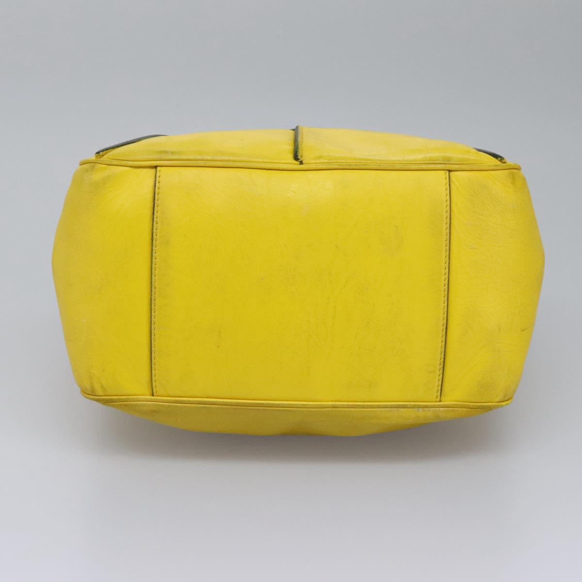 CELINE Hand Bag Leather Yellow Brown Silver Auth bs22250