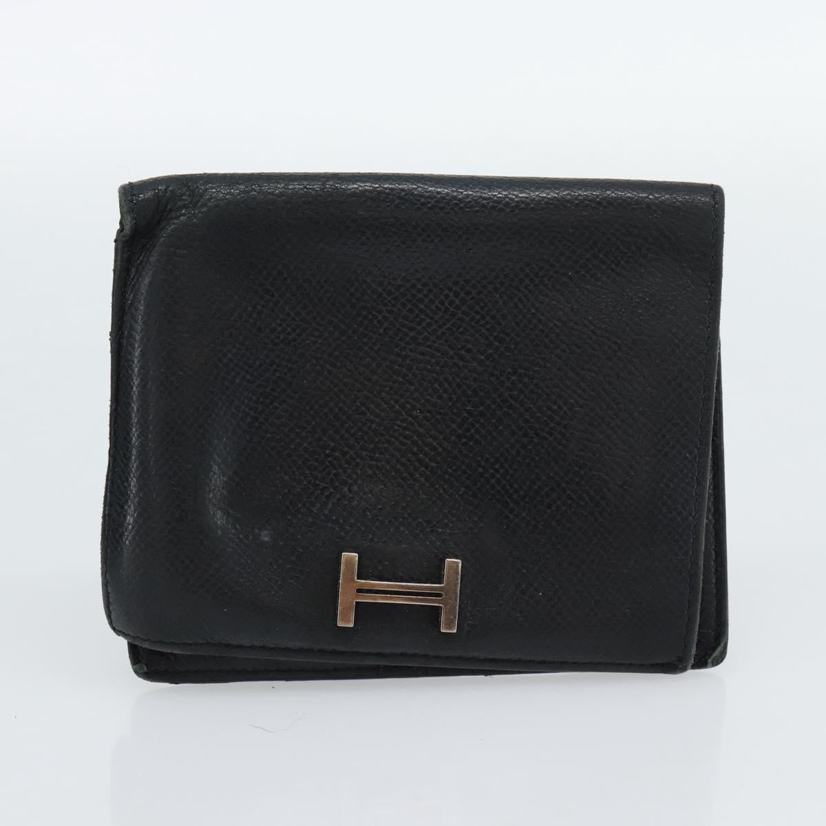 HERMES Wallet Shoulder Bag Canvas Leather 2Set Black Auth bs22282