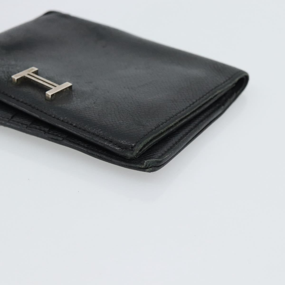 HERMES Wallet Shoulder Bag Canvas Leather 2Set Black Auth bs22282