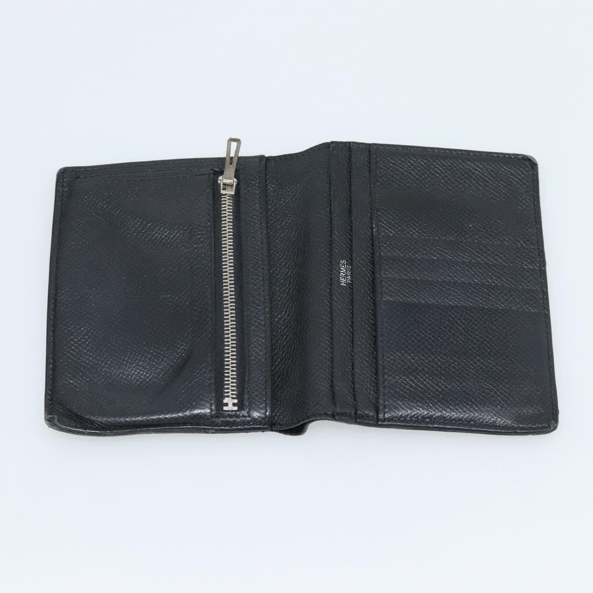 HERMES Wallet Shoulder Bag Canvas Leather 2Set Black Auth bs22282