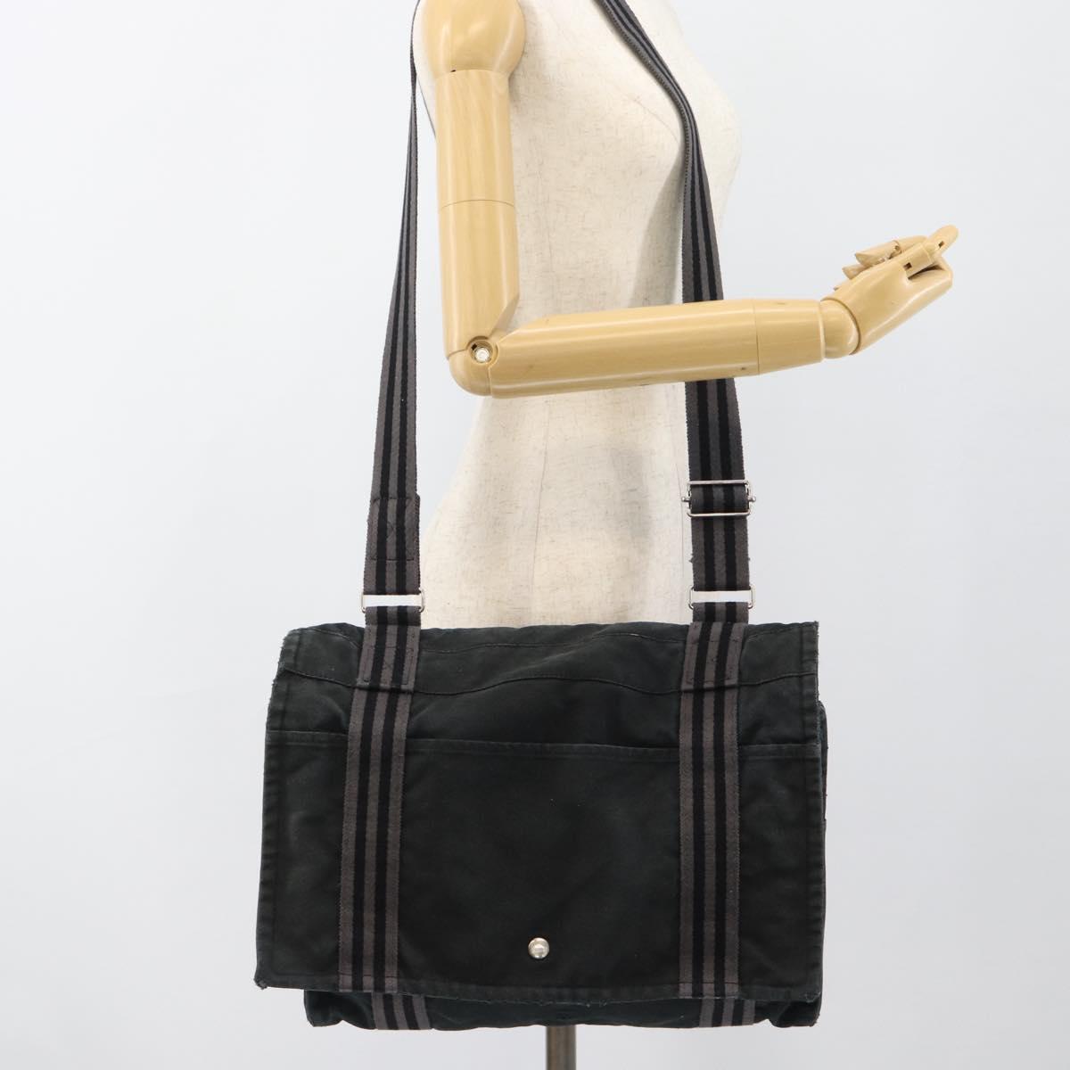 HERMES Wallet Shoulder Bag Canvas Leather 2Set Black Auth bs22282