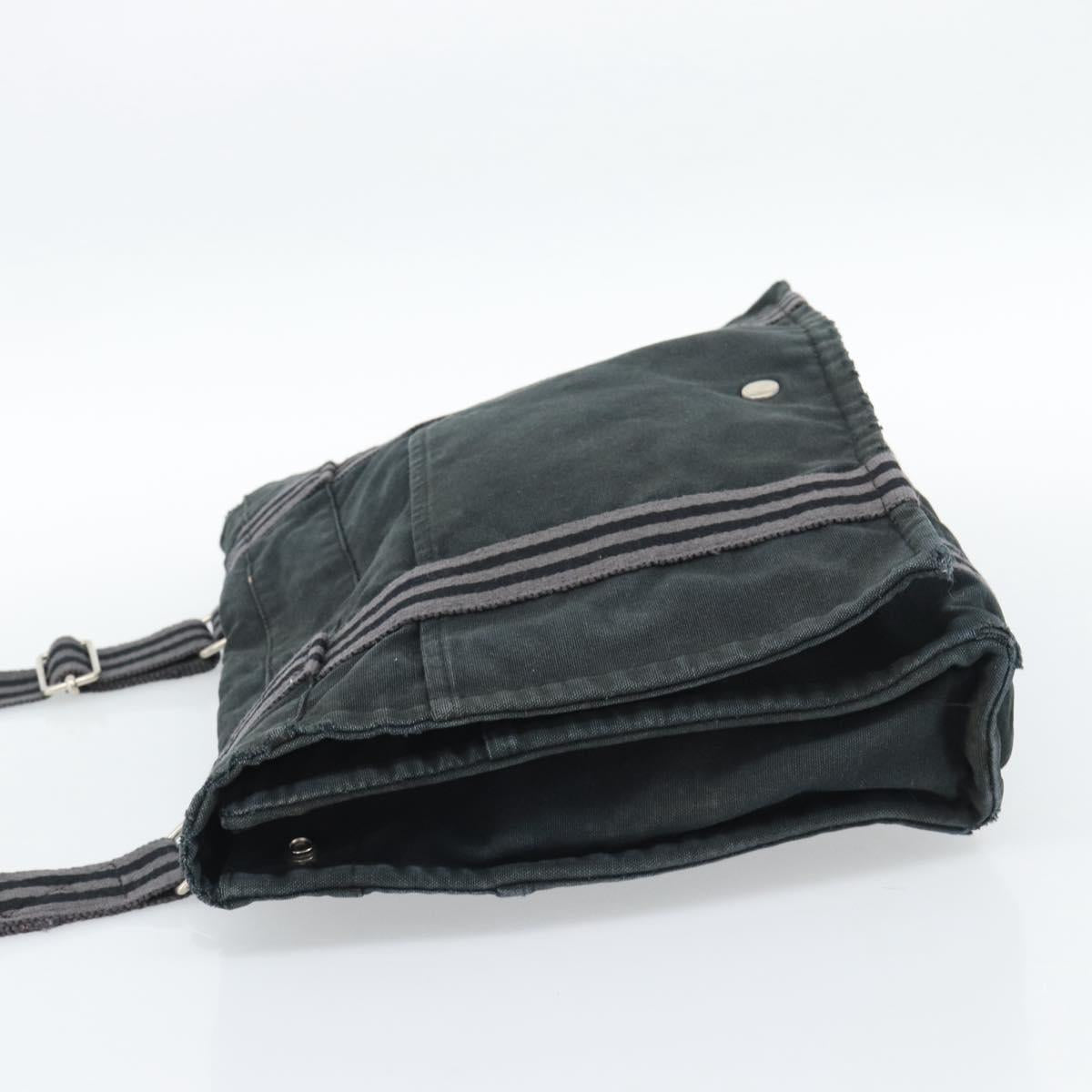 HERMES Wallet Shoulder Bag Canvas Leather 2Set Black Auth bs22282