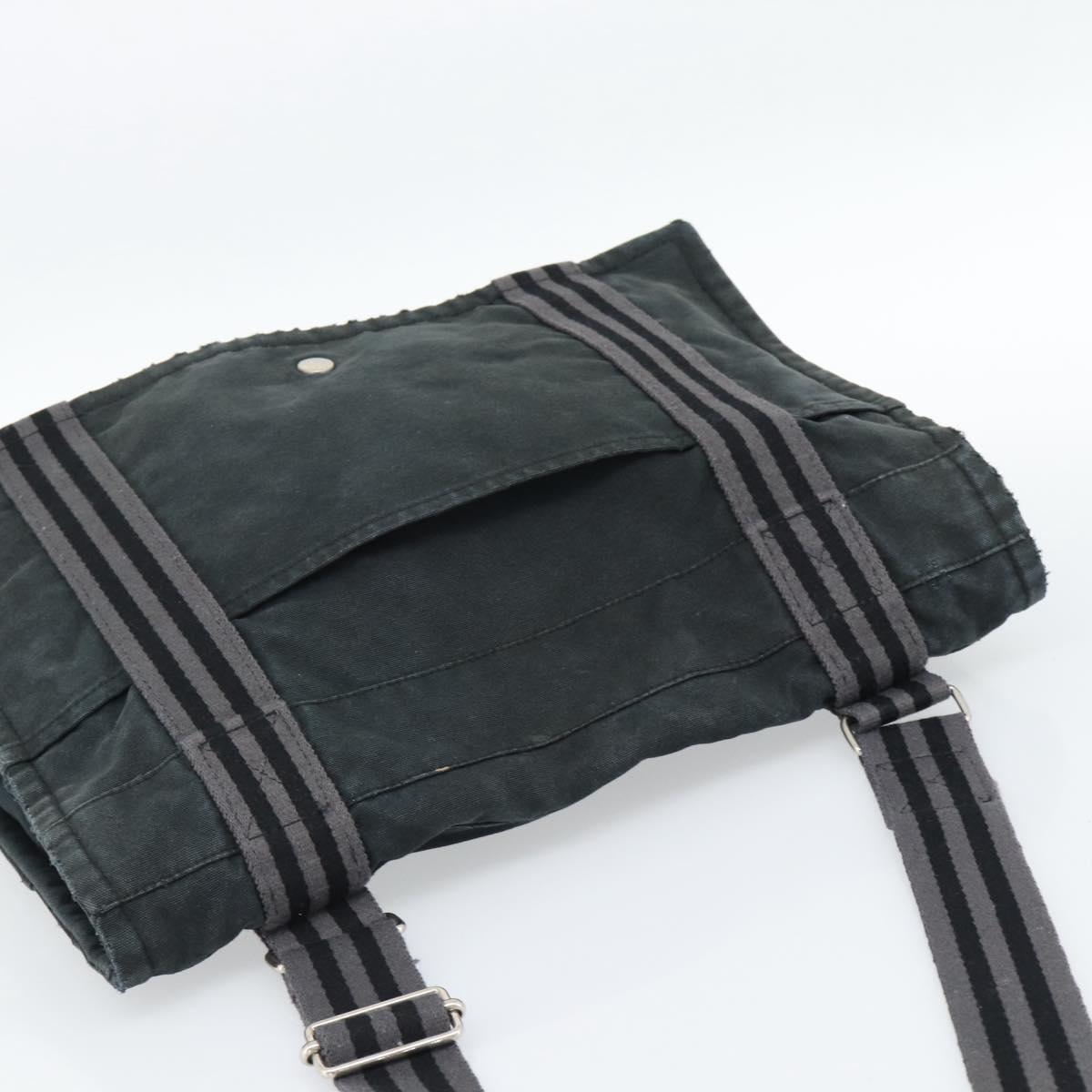 HERMES Wallet Shoulder Bag Canvas Leather 2Set Black Auth bs22282