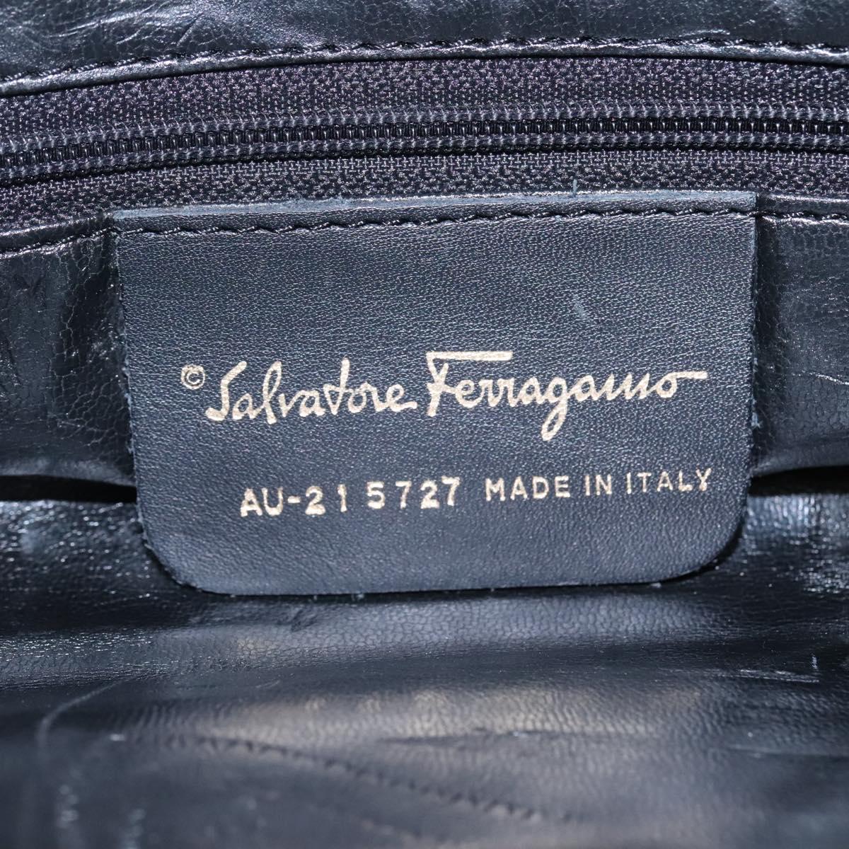 Salvatore Ferragamo Tote Bag Canvas Leather Black Gold Auth bs22290
