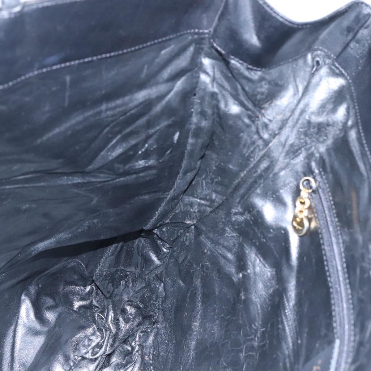 Salvatore Ferragamo Tote Bag Canvas Leather Black Gold Auth bs22290