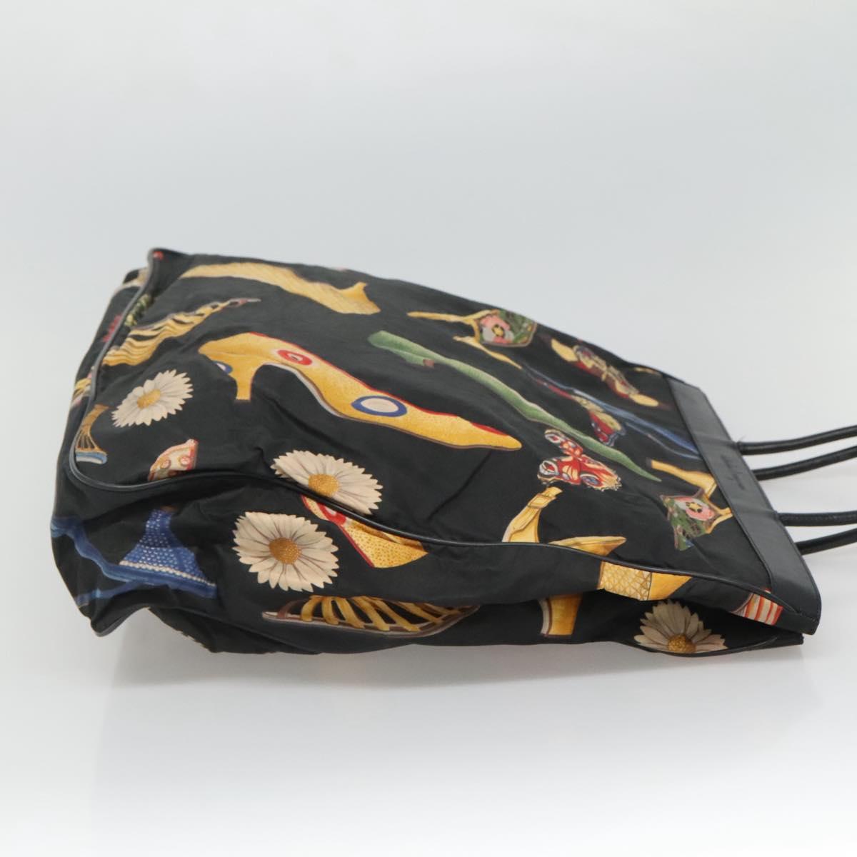 Salvatore Ferragamo Tote Bag Canvas Leather Black Gold Auth bs22290