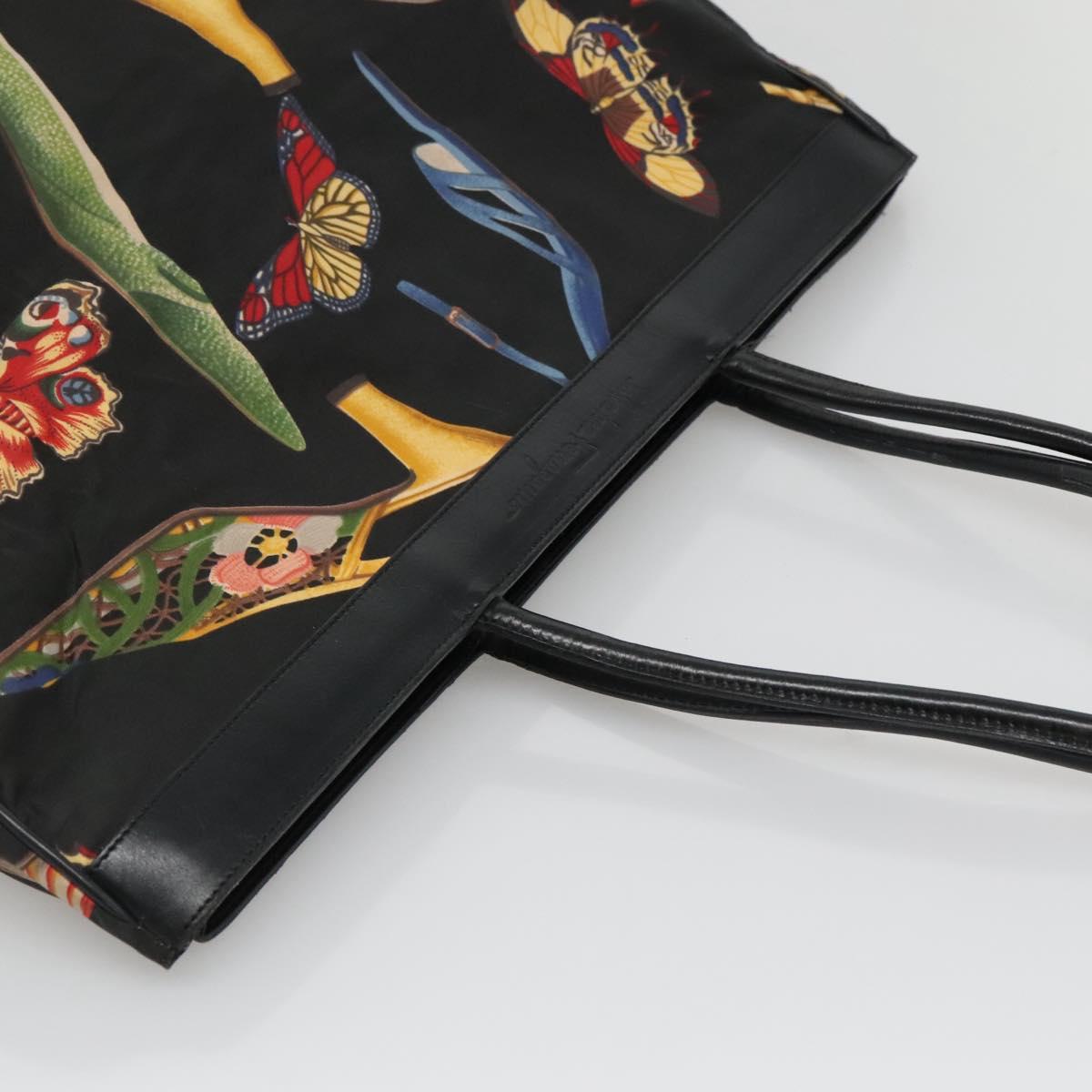 Salvatore Ferragamo Tote Bag Canvas Leather Black Gold Auth bs22290