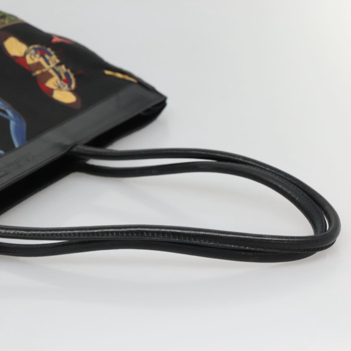 Salvatore Ferragamo Tote Bag Canvas Leather Black Gold Auth bs22290