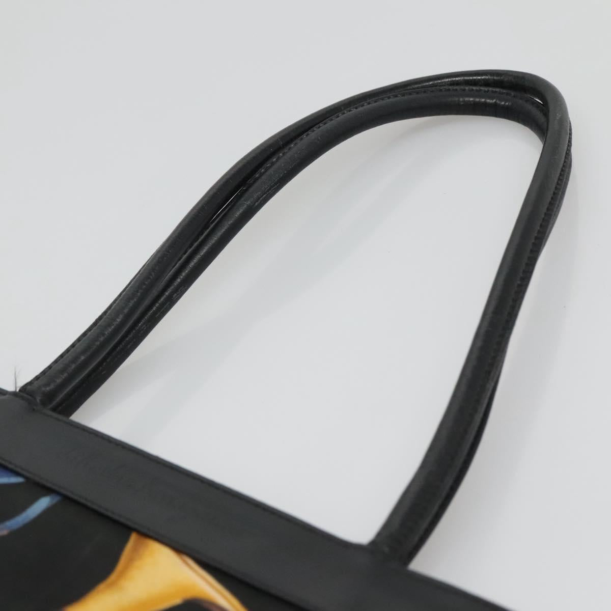 Salvatore Ferragamo Tote Bag Canvas Leather Black Gold Auth bs22290