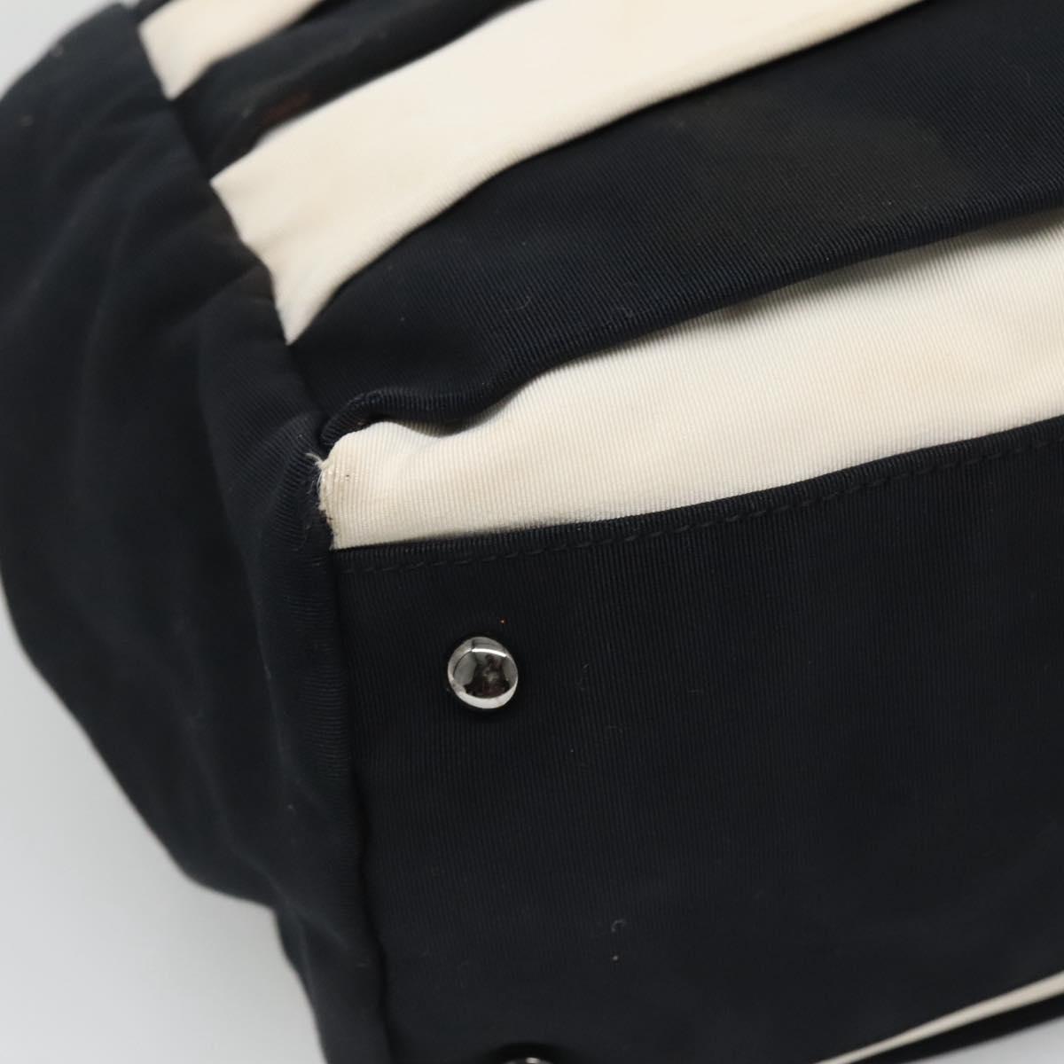 CHANEL Chain Tote Bag Canvas Navy White CC Auth bs22293