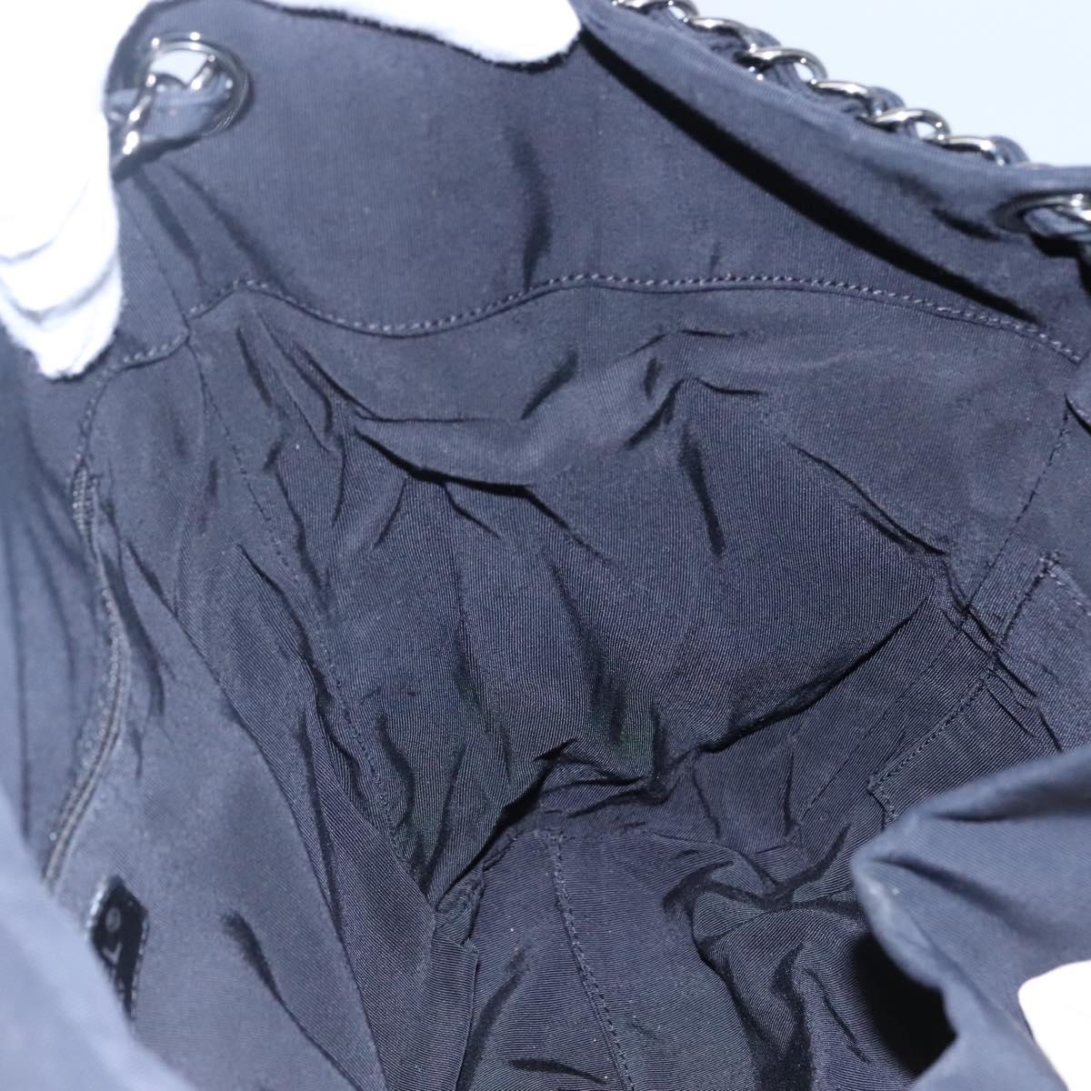 CHANEL Chain Tote Bag Canvas Navy White CC Auth bs22293