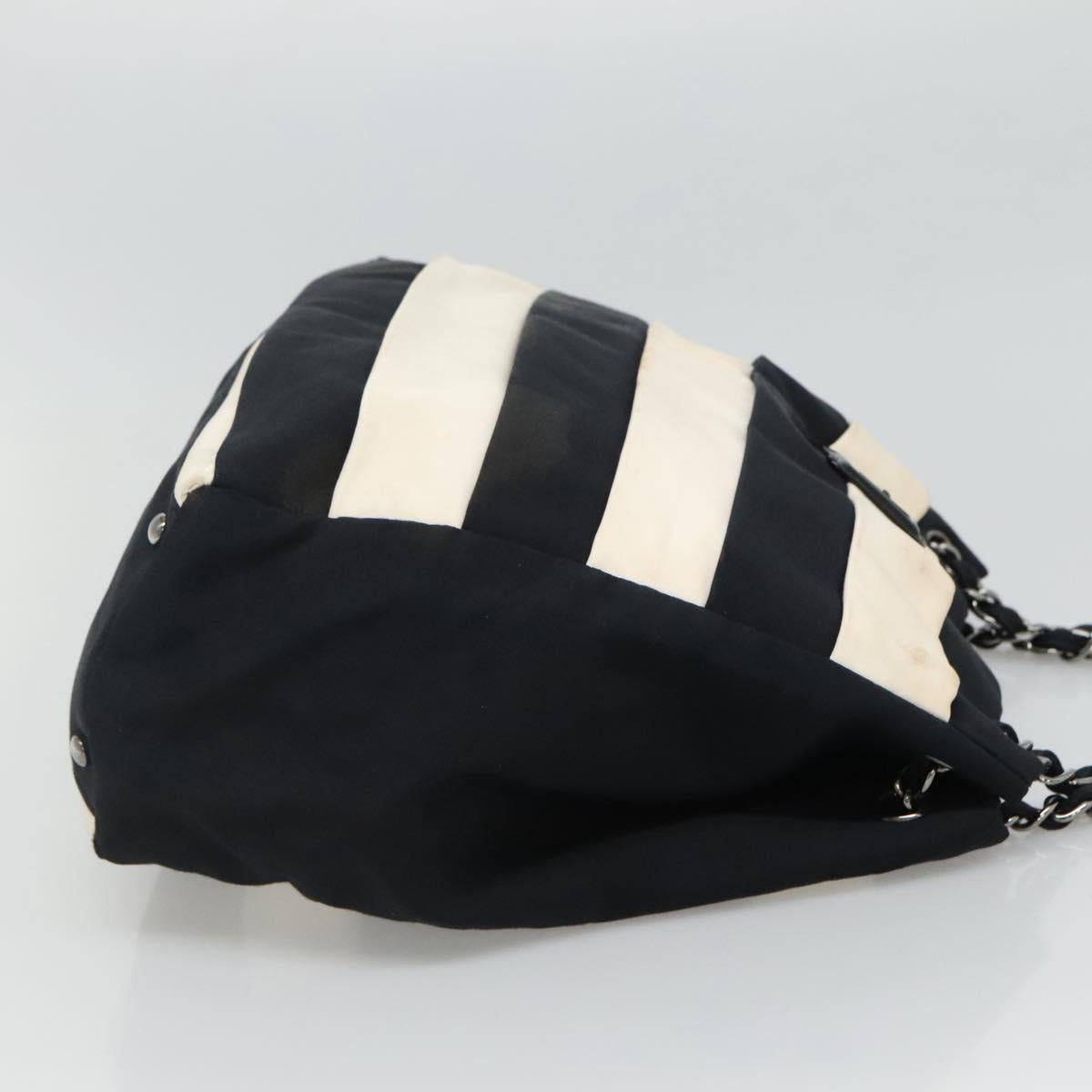 CHANEL Chain Tote Bag Canvas Navy White CC Auth bs22293