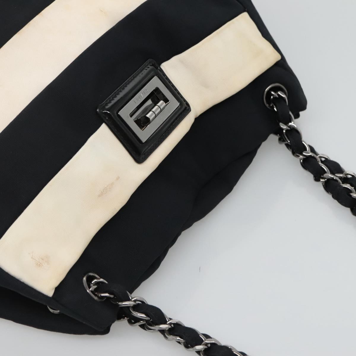 CHANEL Chain Tote Bag Canvas Navy White CC Auth bs22293