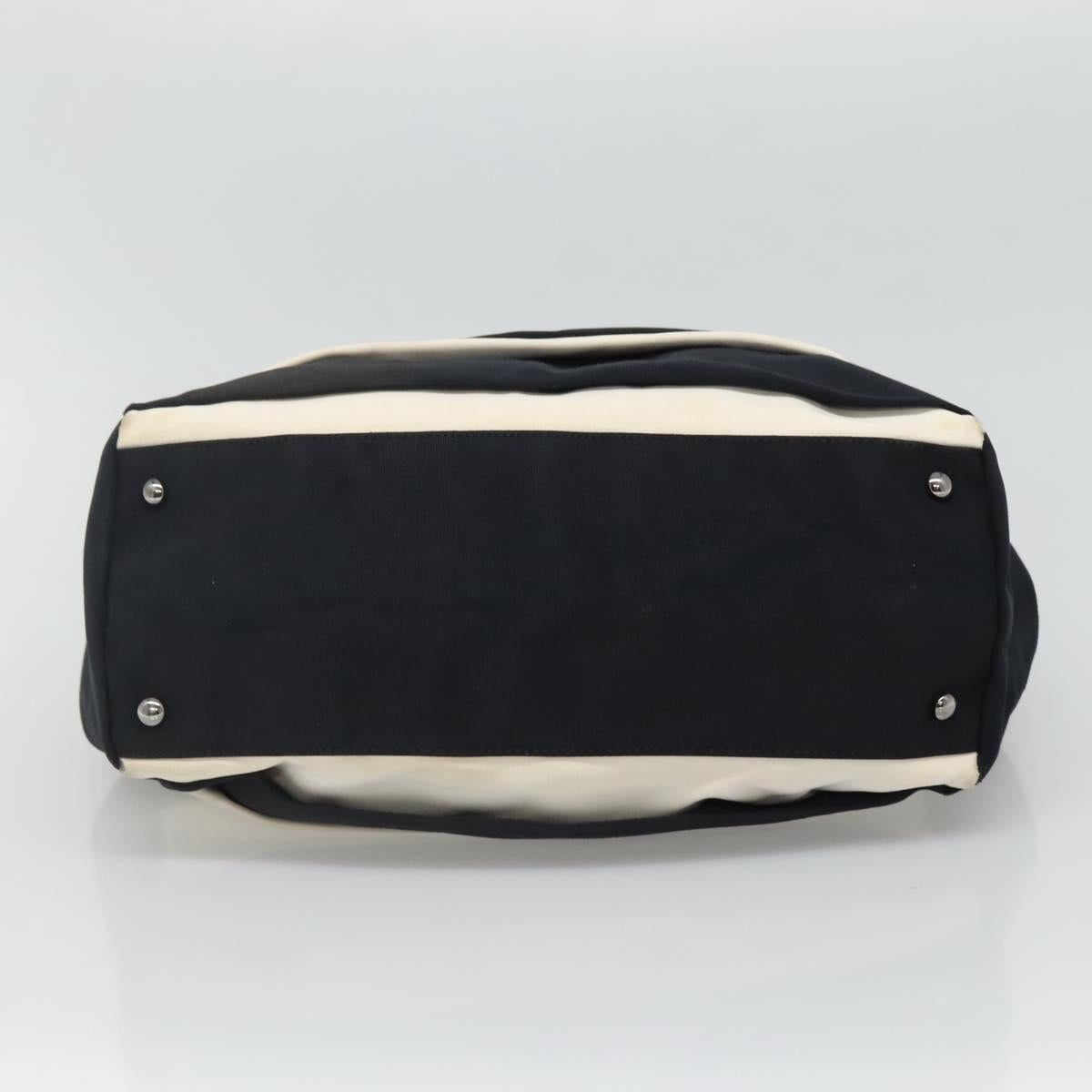 CHANEL Chain Tote Bag Canvas Navy White CC Auth bs22293