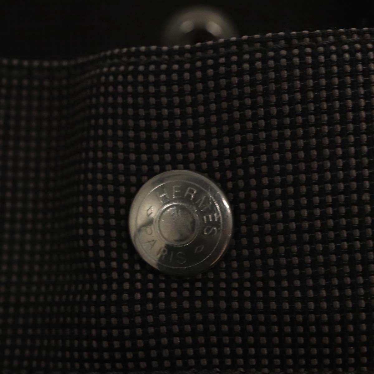 HERMES Her Line MM Tote Bag Canvas Gray Silver Auth bs22307
