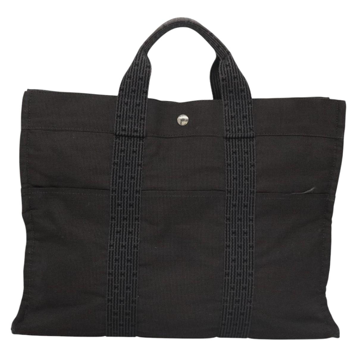 HERMES Her Line MM Tote Bag Canvas Gray Silver Auth bs22307