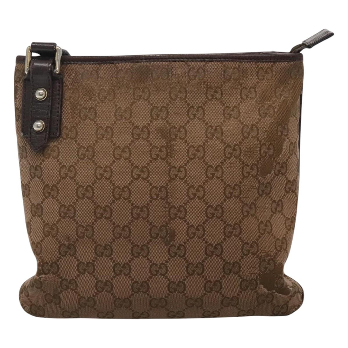 GUCCI GG Canvas Shoulder Bag Brown 257246 Auth bs22316