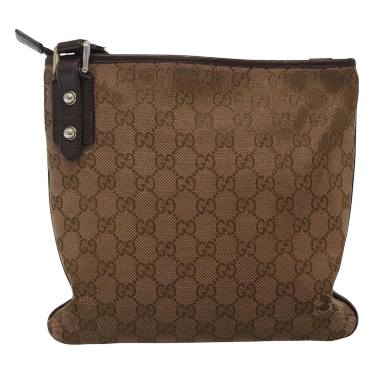 GUCCI GG Canvas Shoulder Bag Brown 257246 Auth bs22316