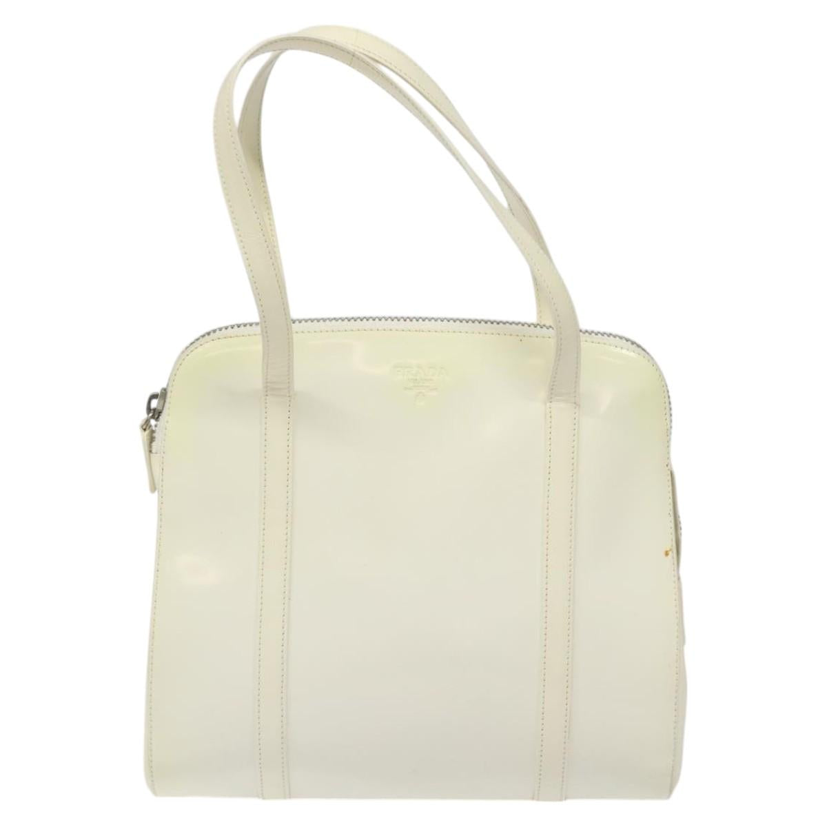 PRADA Hand Bag Patent leather White Auth bs22343