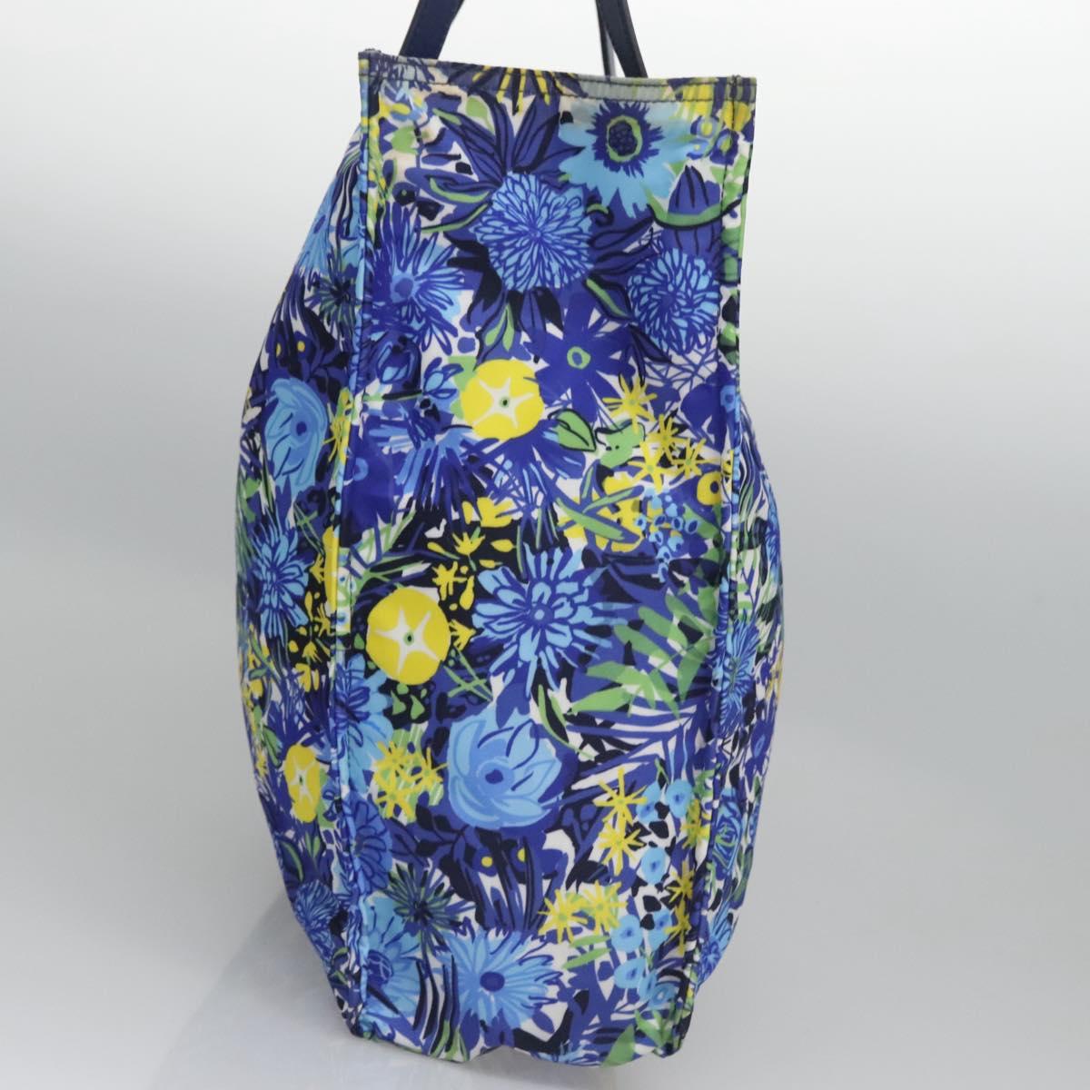 PRADA Flower Tote Bag Nylon Blue Auth bs22344