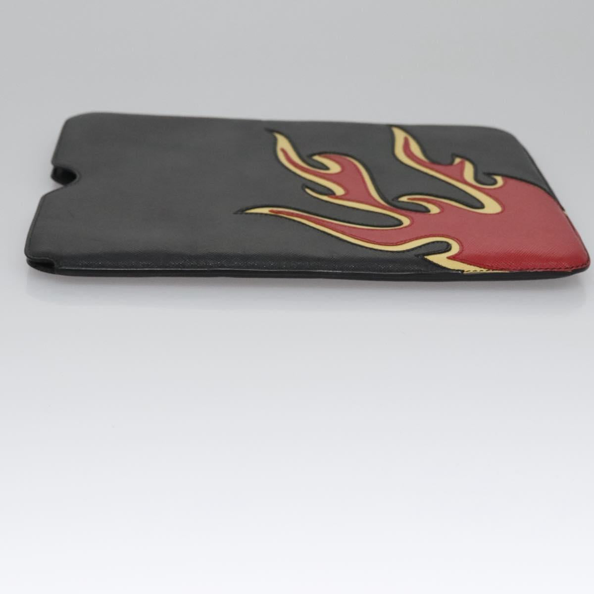 PRADA iPad Case Safiano leather Black Auth bs22372