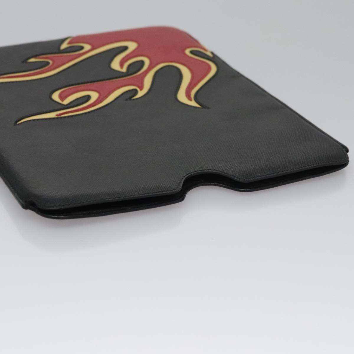PRADA iPad Case Safiano leather Black Auth bs22372