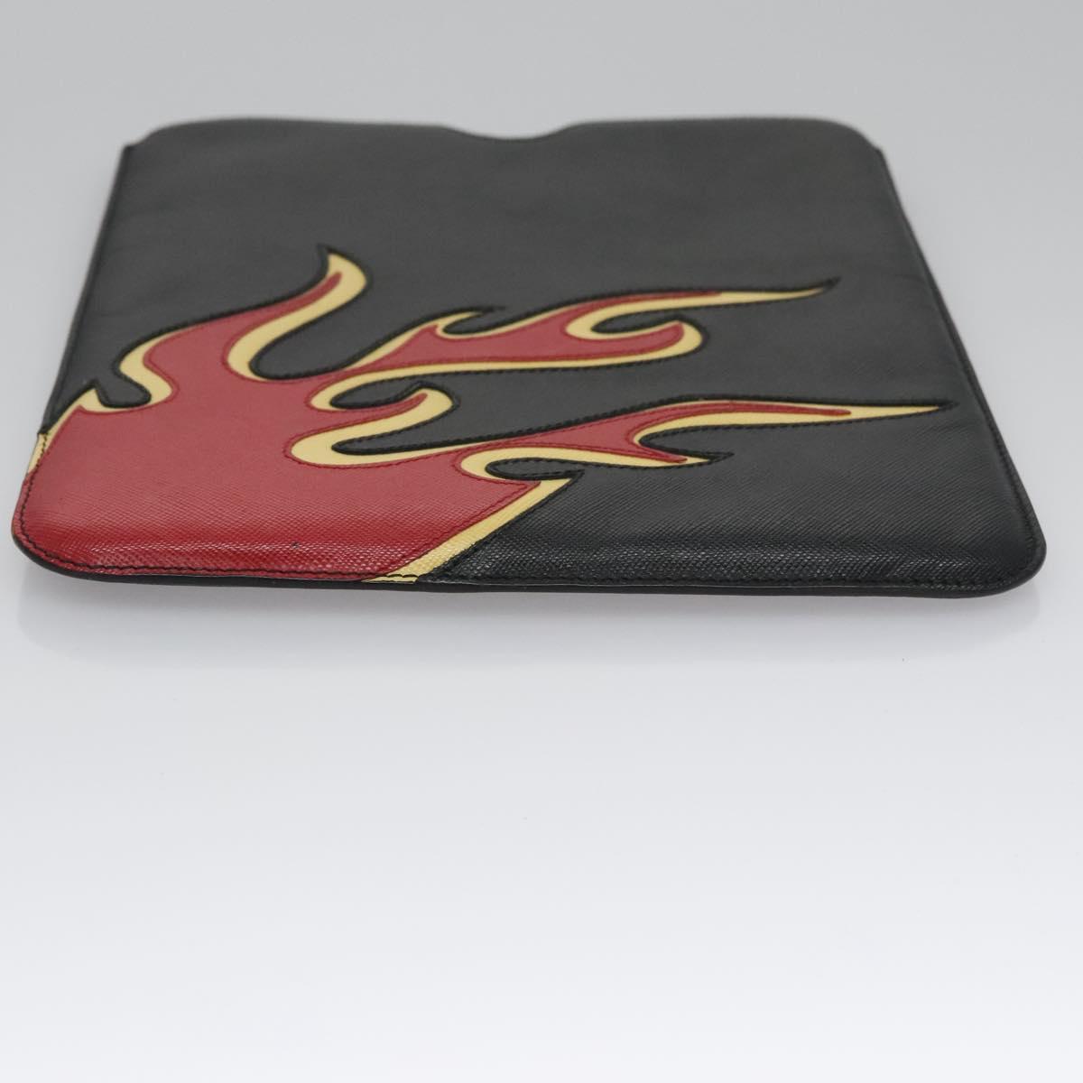 PRADA iPad Case Safiano leather Black Auth bs22372