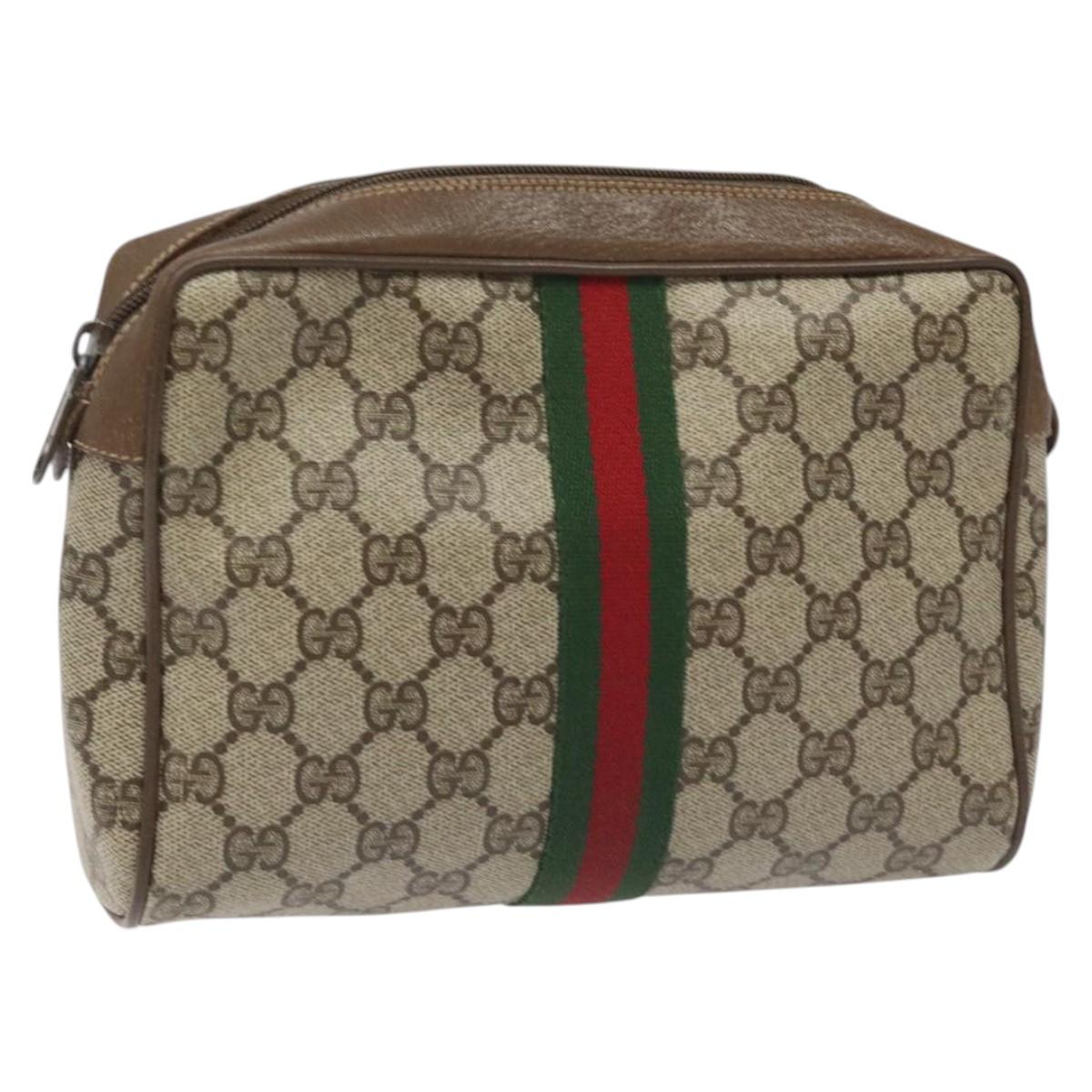 GUCCI GG Supreme Web Sherry Line Clutch Bag PVC Beige Red 89 01 012 Auth bs22392