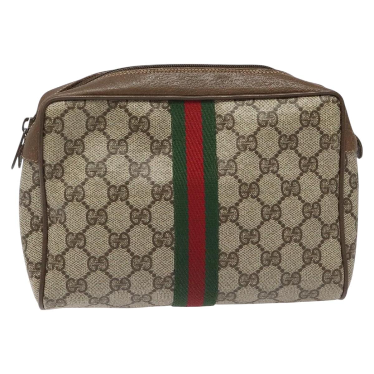 GUCCI GG Supreme Web Sherry Line Clutch Bag PVC Beige Red 89 01 012 Auth bs22392